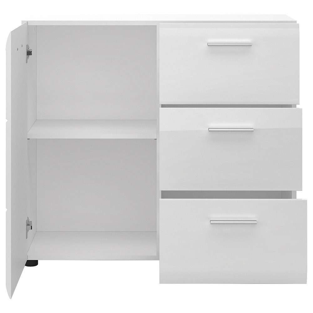 Lomadox Kommode MALABO-129, Anrichte 96 cm breit weiß Hochglanz