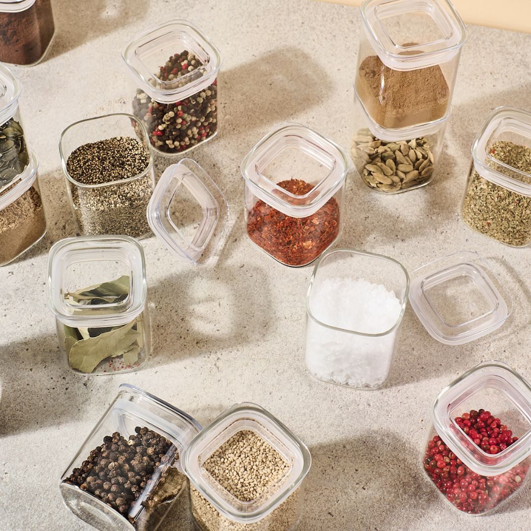 Lieblingsglas Vorratsglas Gewürzschrank Set, Eckig, Glas, (Gewürzgläser-Set, Set aus 20 eckigen Gewürzgläsern mit Deckeln und Etiketten), 20-teiliges Gewürzgläs – Bild 3 von 5
