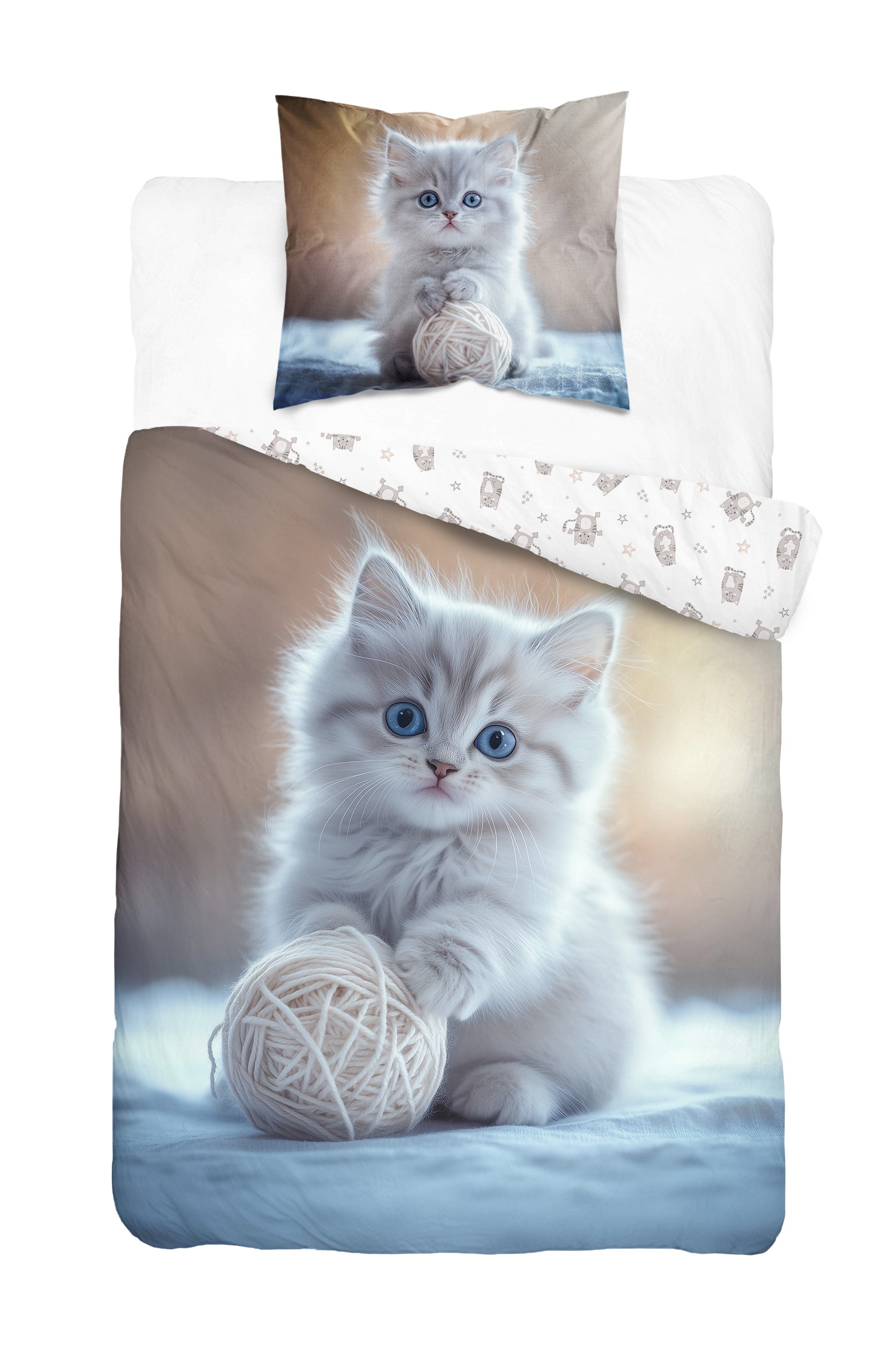 Detexpol Bettwäsche Katzenbaby Kitten 140 x 200 cm + 70 x 80 cm 100% Baumwo günstig online kaufen