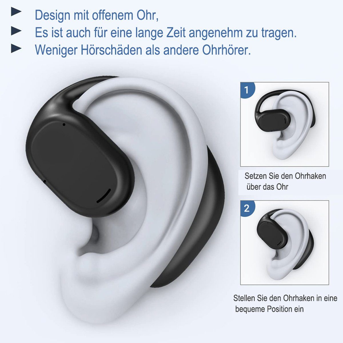 Jormftte Ear-Clip Knochenschall Kopfhörer Bluetooth,Sport-Ohrring-Kopfhörer Schwarz Kopfhörer
