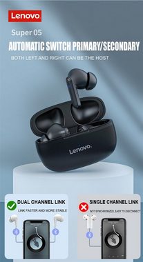 Lenovo HT05 mit Touch-Steuerung Bluetooth-Kopfhörer (True Wireless, Siri, Google Assistant, Bluetooth 5.0, kabellos, Stereo-Ohrhörer mit 250 mAh Kopfhörer-Ladehülle - Schwarz)