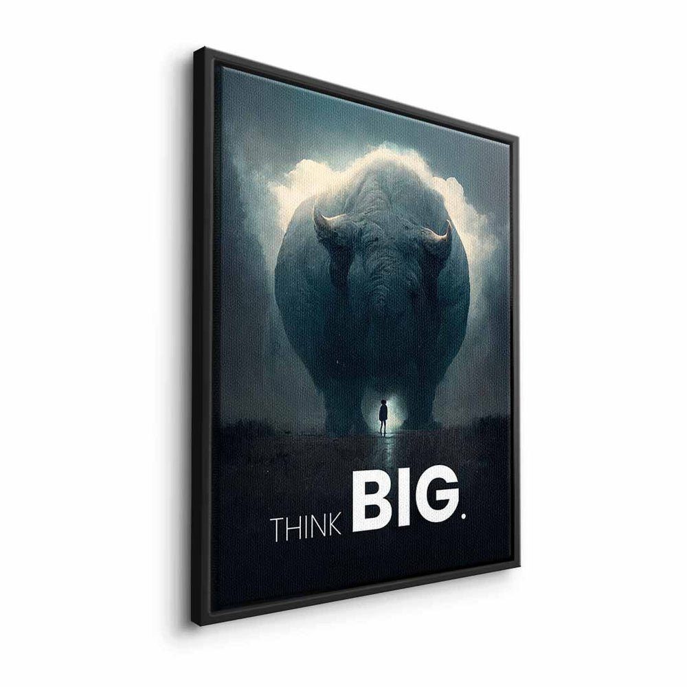 DOTCOMCANVAS® Leinwandbild, Premium Motivationsbild - Synergy Nashorn schwarzer - Think Big Rahmen