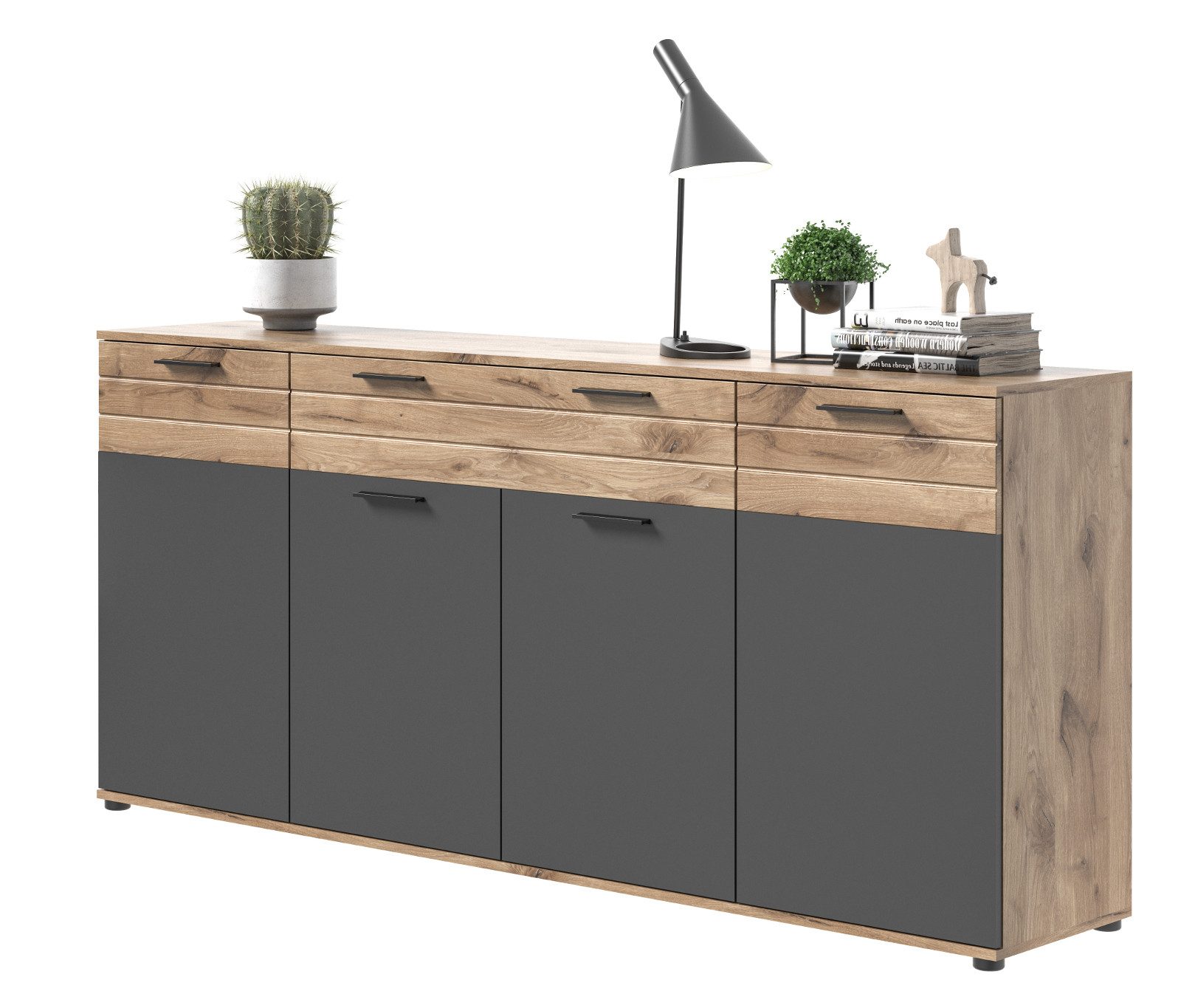 Inn.Furn Sideboard Tomaso (Anrichte in Eiche und Basalt grau 4-türig, Breite x Höhe 200 x 81 cm), mit Soft-Close