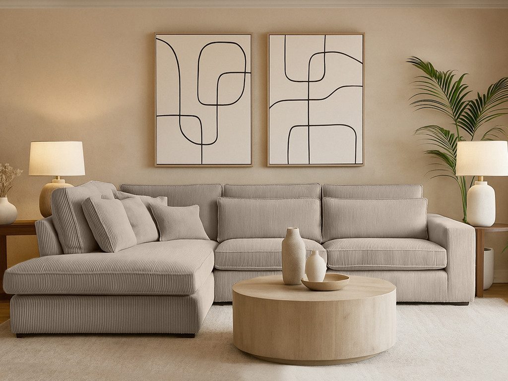 Beautysofa Ecksofa mit dekorativen Kissen PARMA, im modernes Design, klassische Polsterecke inklusive Wellenfedern, Ottomane links oder rechts wählbar