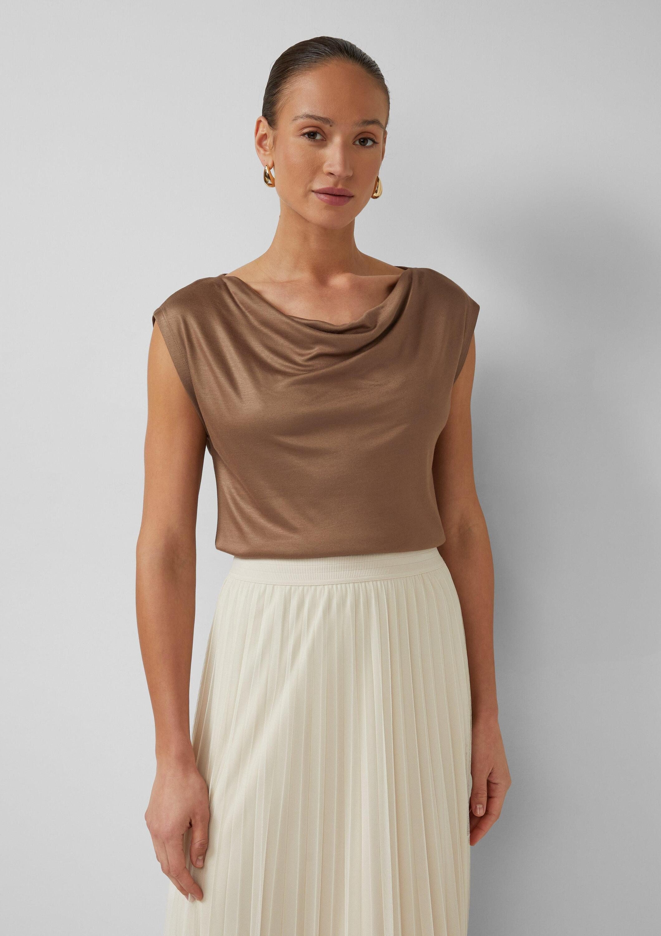 s.Oliver Kurzarmshirt T-Shirt Viskose-Shirt mit Wasserfall-Ausschnitt