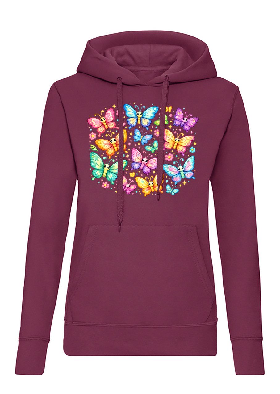 Hoodie Colorful Butterflies Damen Hoodie Motivprint Kapuzenpullover Freizeit