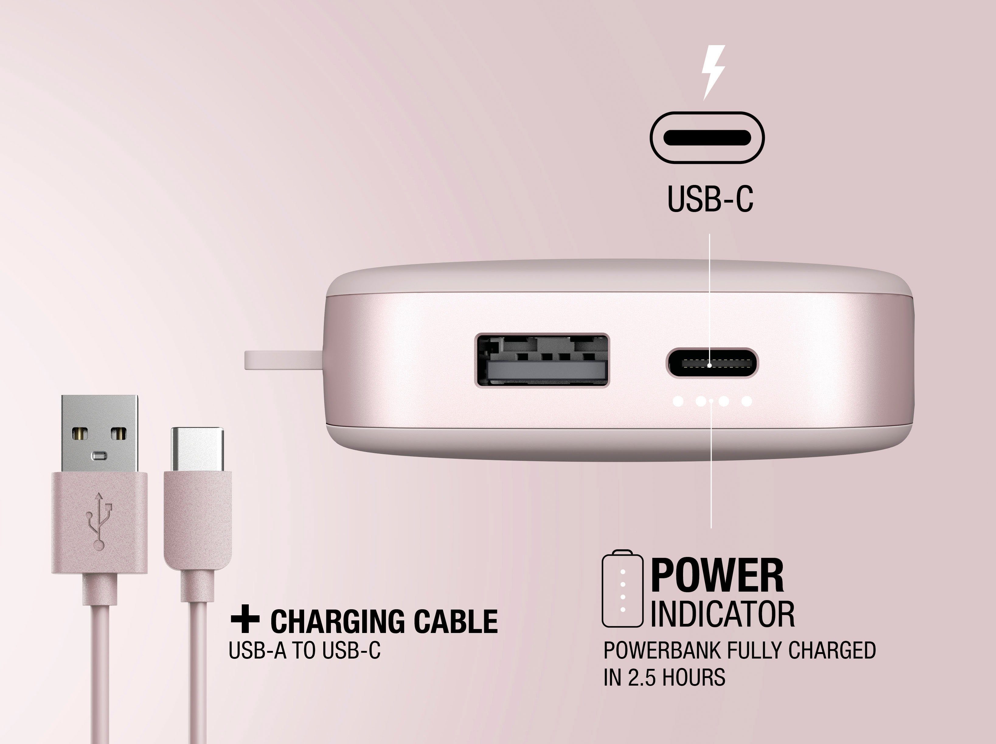 Fresh´n Rebel Power Pack Charge PD Ultra Powerbank 20W 12000mAh USB-C, rosa mit & Fast