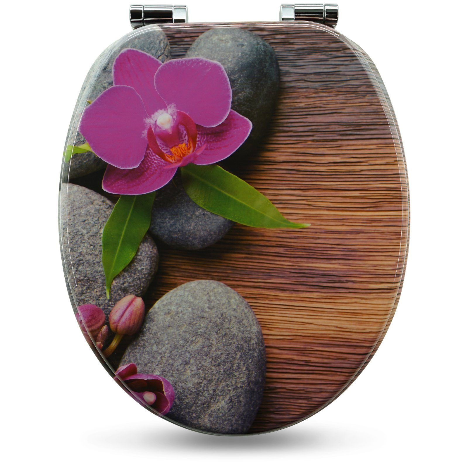 Sanfino WC-Sitz "Orchid" Premium Toilettendeckel mit Absenkautomatik aus Holz, mit schönem Blumen-Motiv, hohem Sitzkomfort, einfache Montage