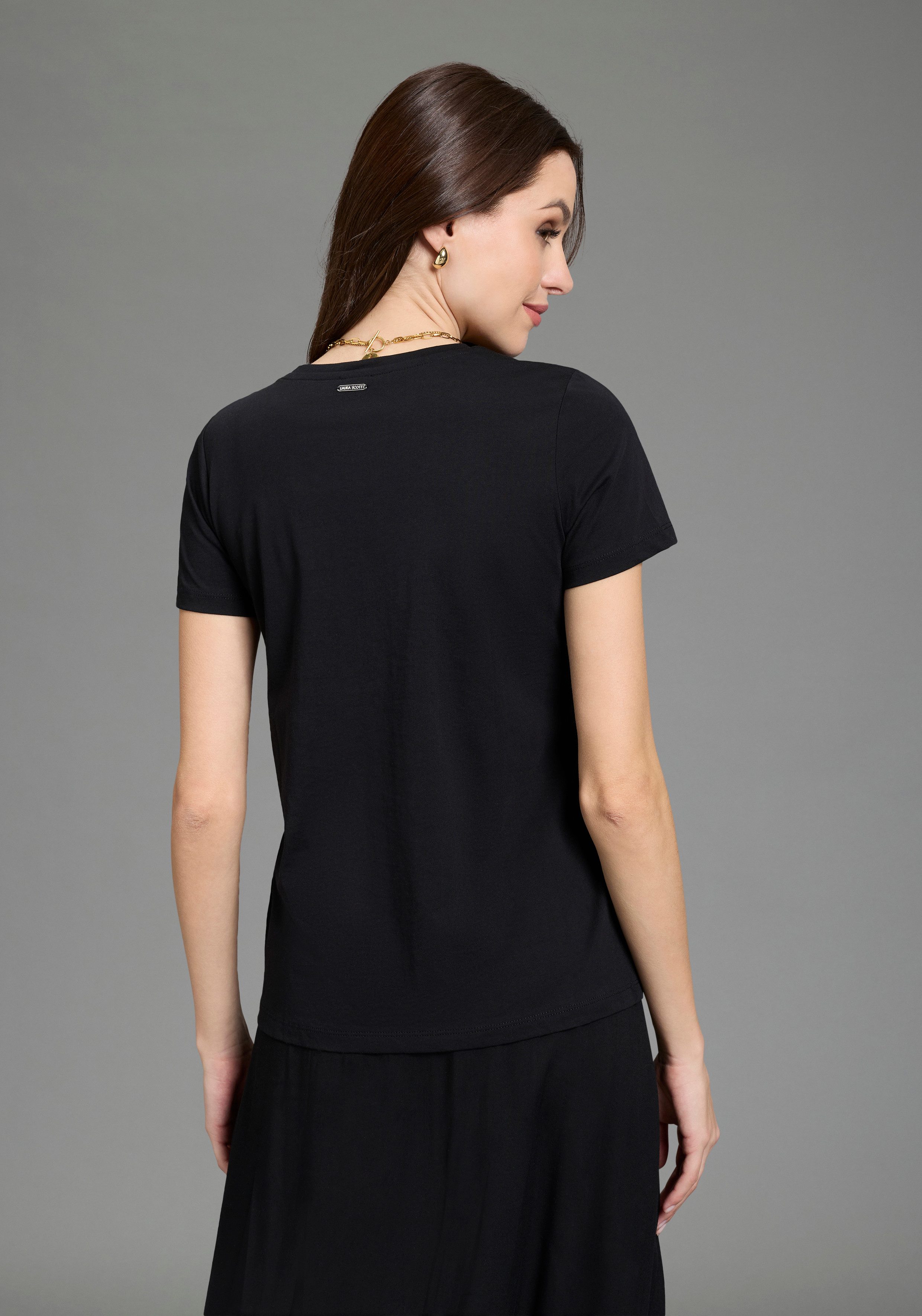 Laura Scott T-Shirt mit Stickerei, schimmernde Optik, moderner Look