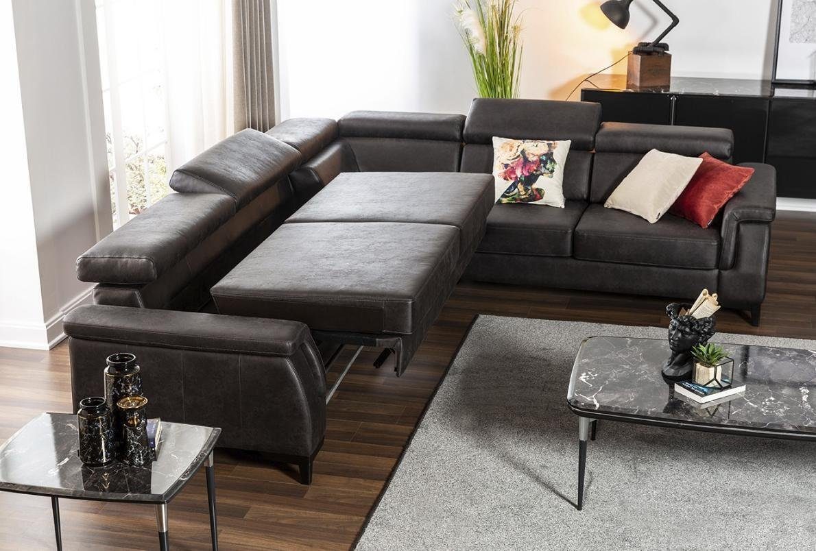 JVmoebel Ecksofa Modernes Couch in Design, Bettfunktion Made Europe Ecksofa L-Form Schwarzes