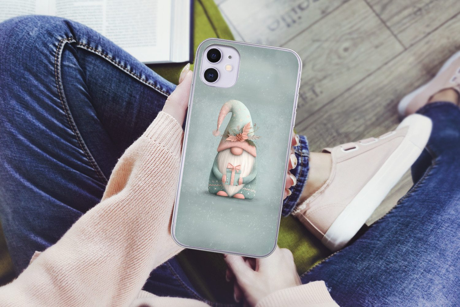 MuchoWow Handyhülle für Apple iPhone 11 Weihnachtszwerg - Geschenk - Grün, Smartphone-Bumper, Print, Handy Schutzhülle Dünn