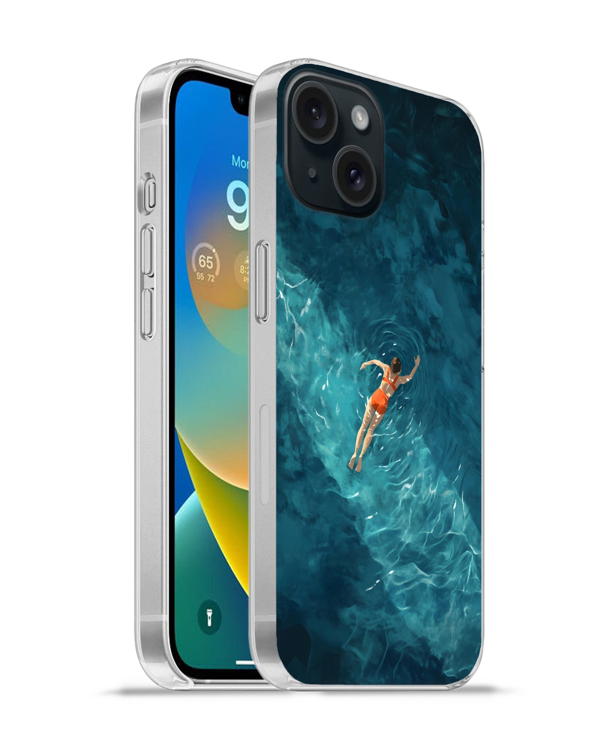 MuchoWow Handyhülle für Apple iPhone 15 Frau - Wasser - Bikini - Orange, Smartphone-Bumper, Print, Handy Schutzhülle Dünn