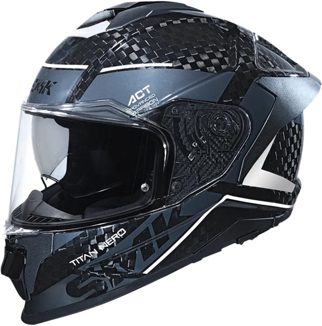 SMK Motorradhelm Titan Carbon Nero 06 Helm, vorbereitet für Kommunikationssystem,Notfallsystem-Polsterung (EQ