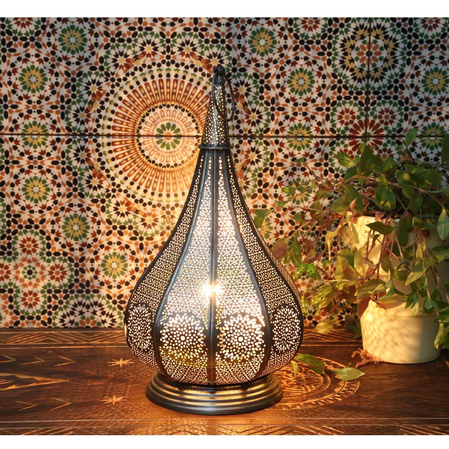 Casa Moro Tischleuchte Orientalische Lampe Monza Silber, schöne Weihnachtsbeleuchtung, ohne Leuchtmittel, Marokkanisches Windlicht IRL620
