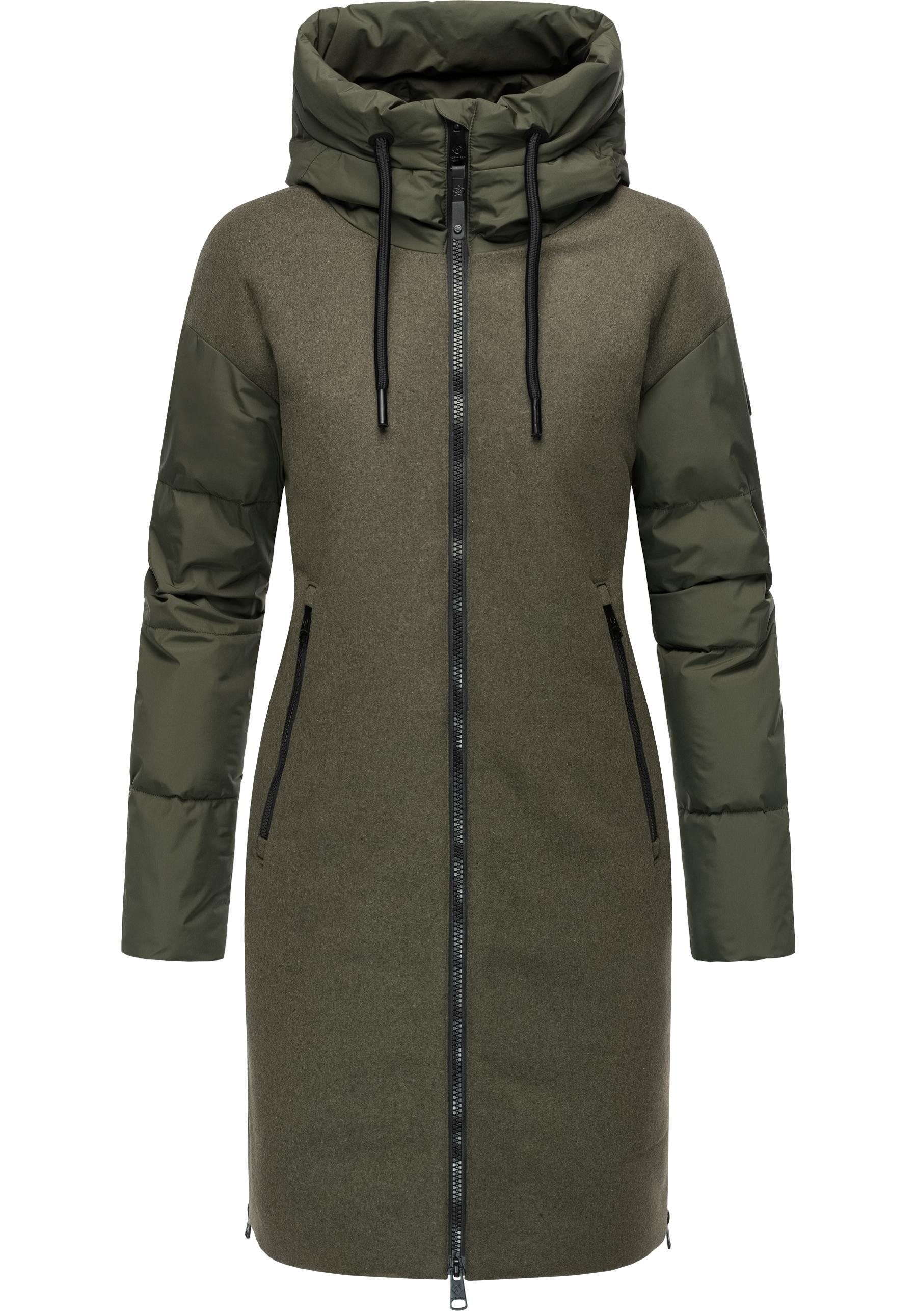 Ragwear Wintermantel Jumana Damen Mantel aus modernem Materialmix mit Kapuze