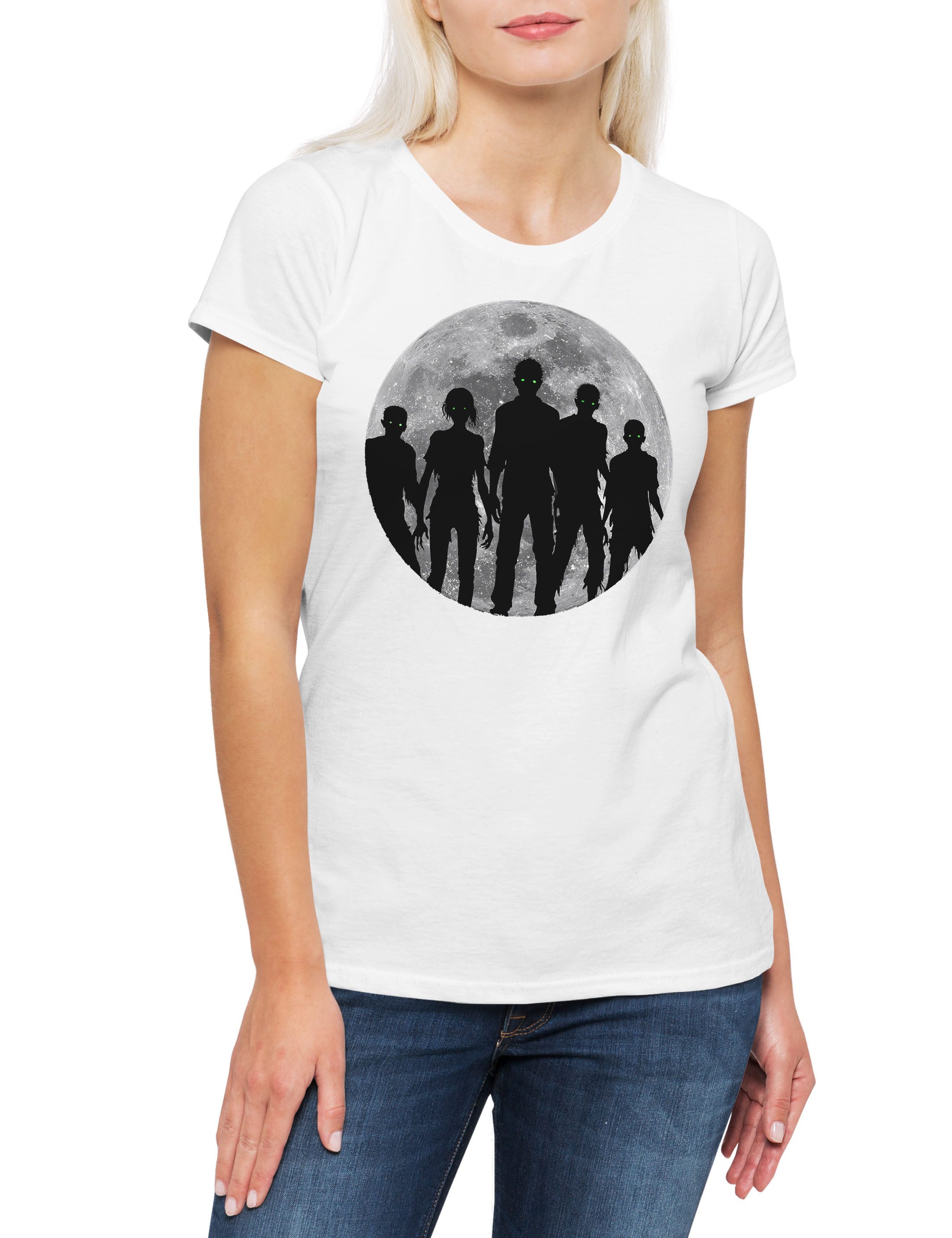 Print-Shirt Zombie Moon Damen T-Shirt The Mond Zombies Walking Horror Dead Living