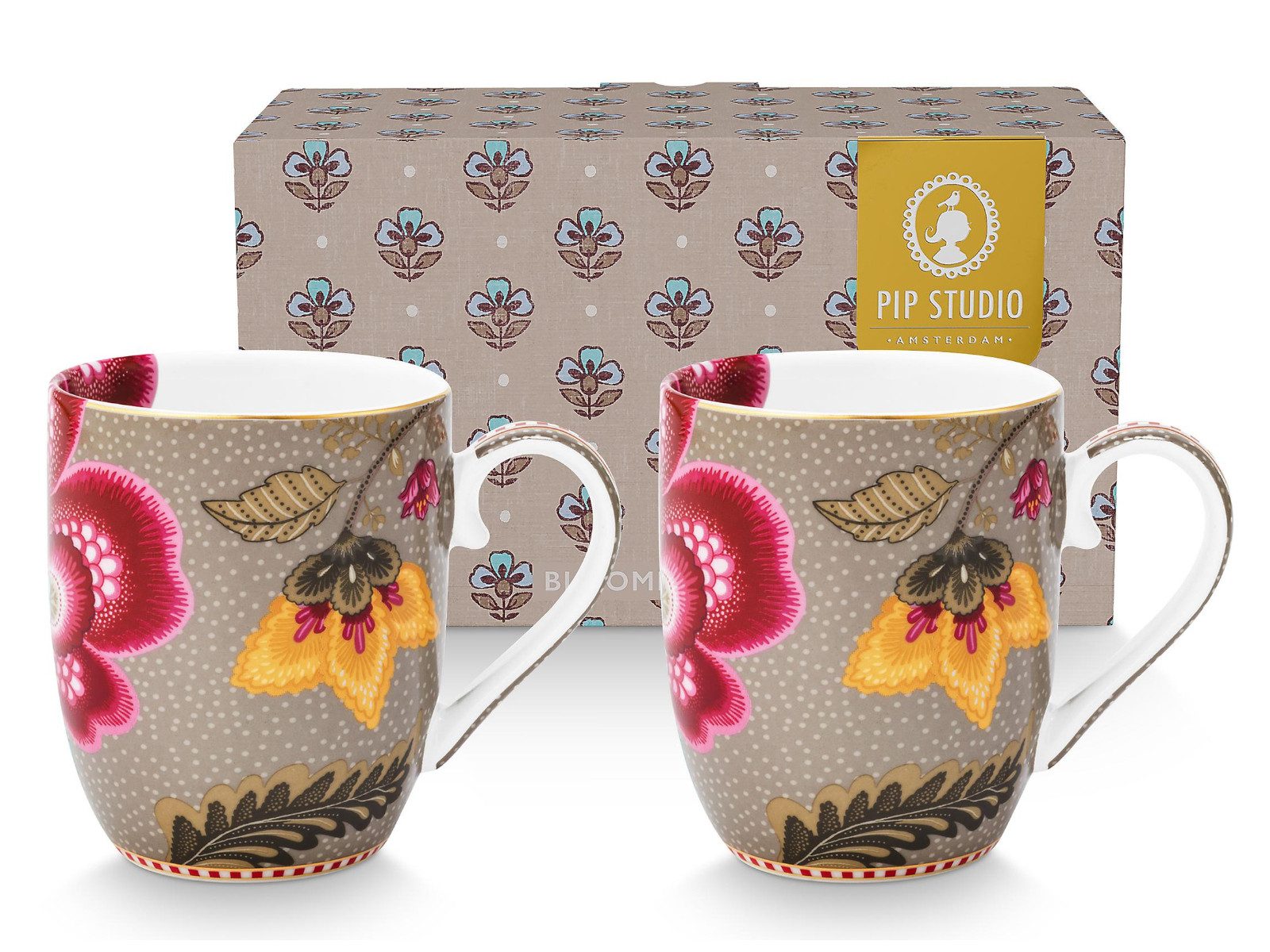 PiP Studio Becher Blooming Tales Fantasy Khaki Small Henkelbecher 0,2l Set2, Porzellan
