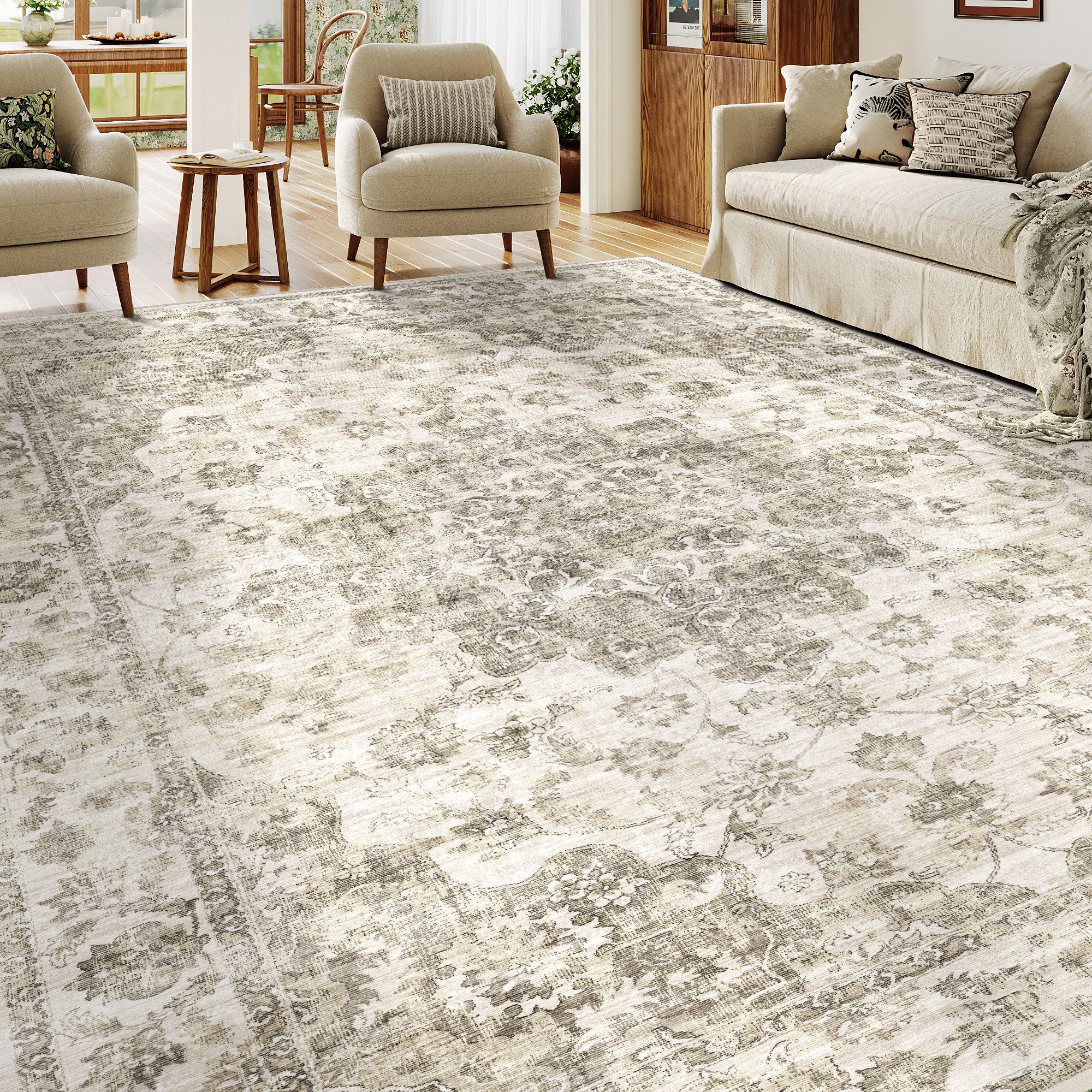 PURECOZY Teppich Wohnzimmerteppich, rutschfester Teppich, Vintage Stil, rechteckig, Höhe: 6.1 mm, geeignet für verschiedene Innenräume, 200x300cm