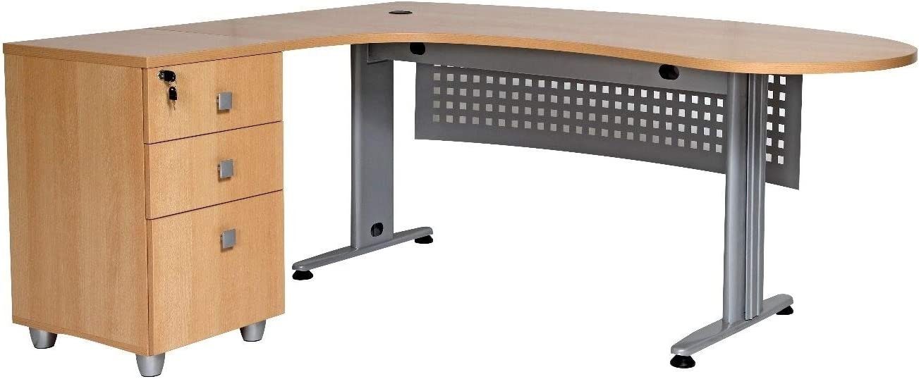 Furni24 Schreibtisch Schreibtisch, Winkelschreibtisch "Gela", gewinkelt links Buche
