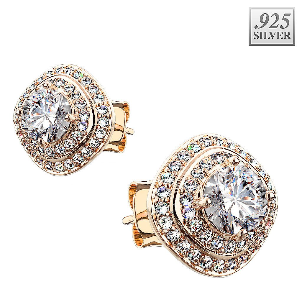 Paar Ohrstecker 1 Paar dreistufige quadratische Kristal Ohrringe 925 Sterling Rosegold