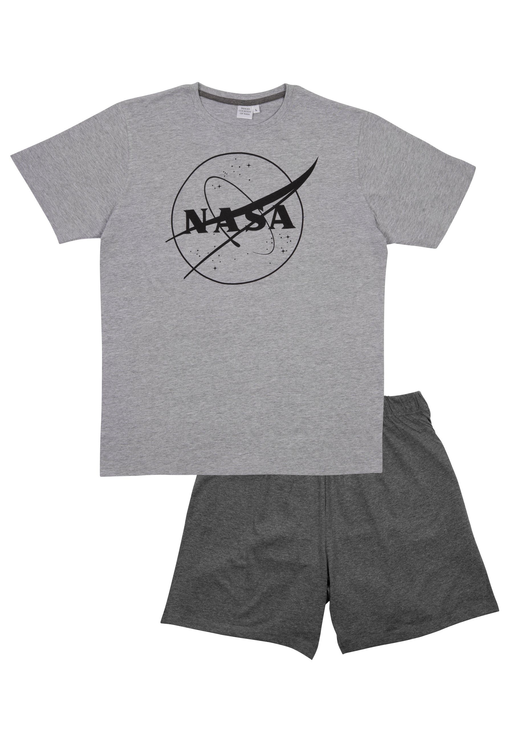 United Labels® Schlafanzug NASA Schlafanzug für Männer Pyjama Set Kurzarm Oberteil Hose Grau