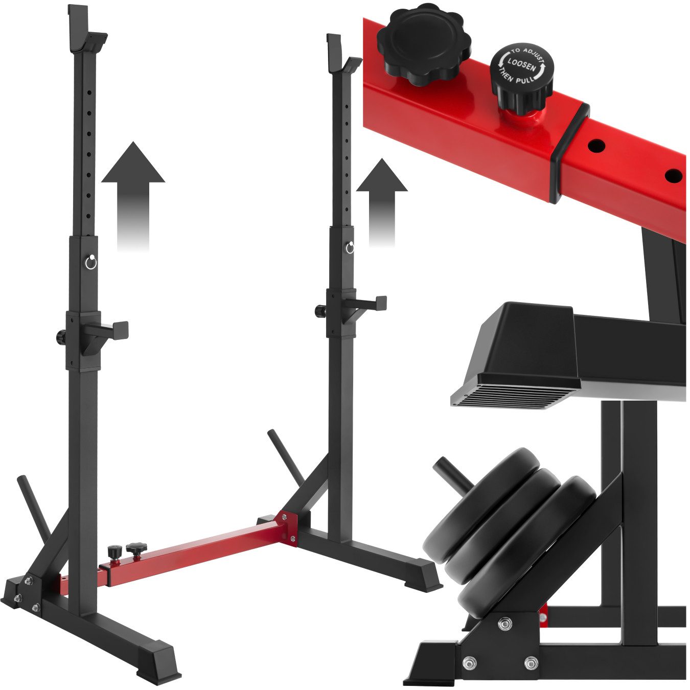 tectake Hantelbank Fitnessbank, bodenschonende Kunststoffkappen, multifunktional, (Trainingsbank Apollo, in schwarz), Mit oberer & vorderer Ablage, Höhe & Breite verstellbar, fester Stand