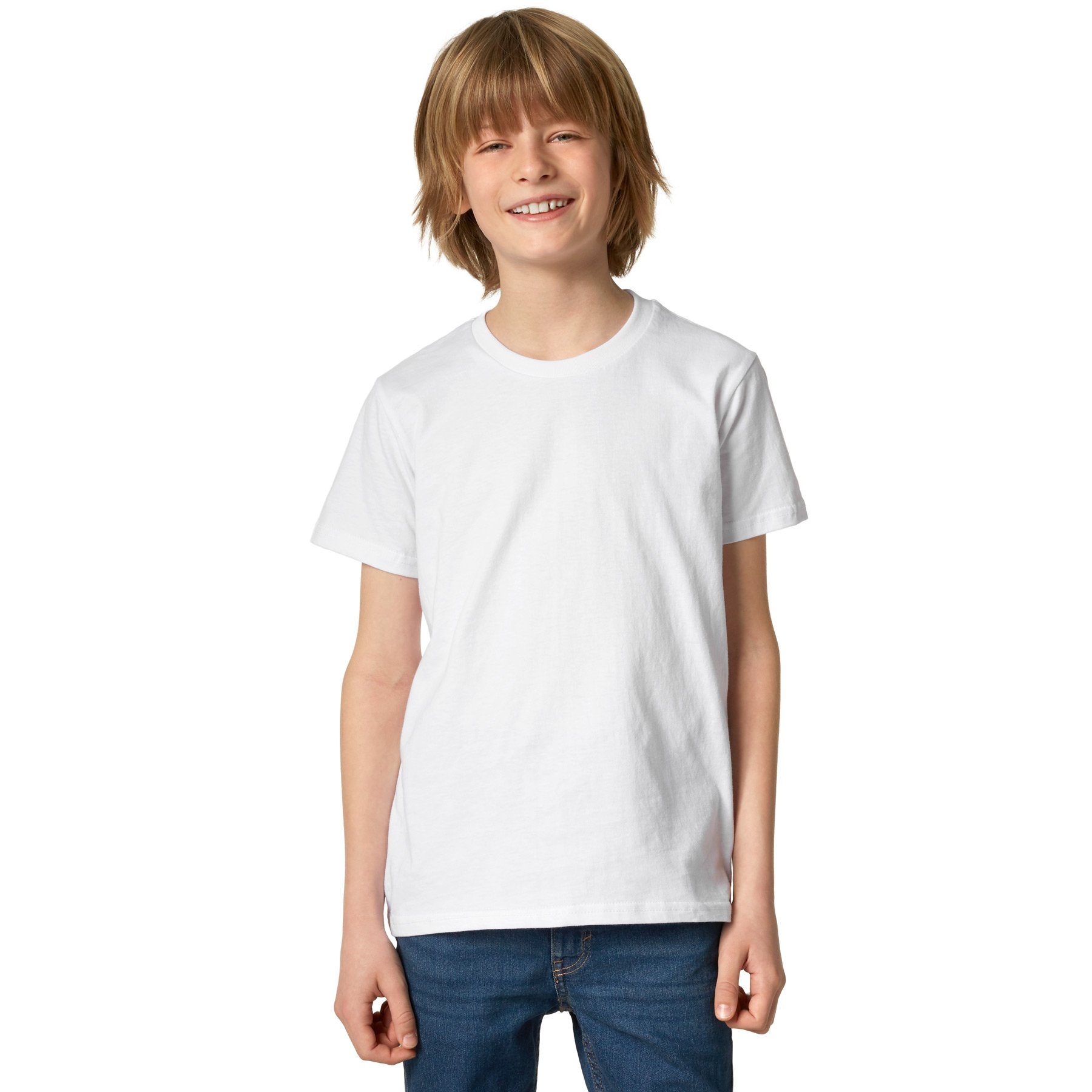 dressforfun T-Shirt Kurzarmtop, Für viele Outfits & Auftritte, Rundhals mit (Freizeitoberteil, Konfektionsgröße 128 (8-10 Jahre) in weiß) Einfarbiges T-Shirt für Kinder, Fester Stoff, hoher Tragekomfort