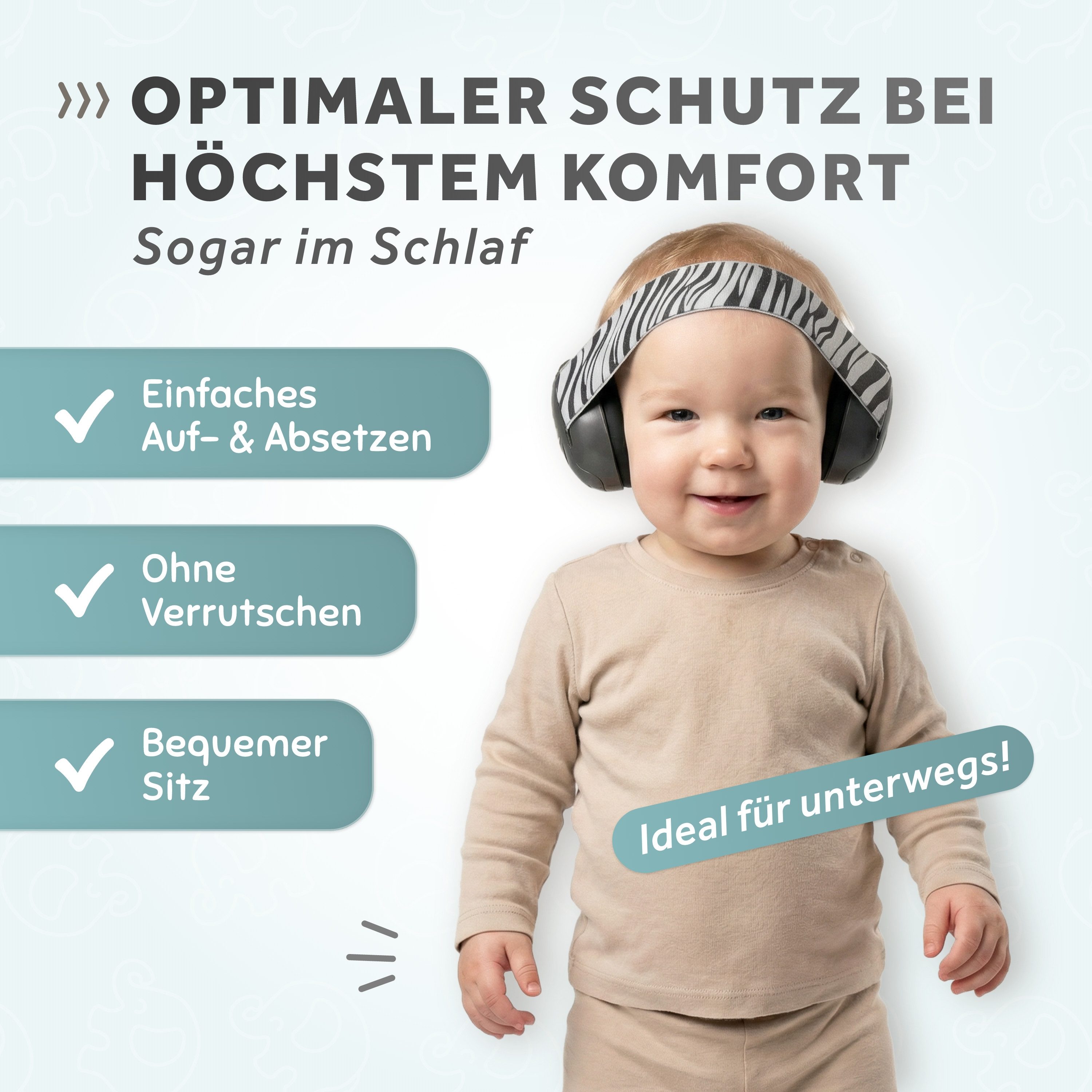 Schallwerk Kapselgehörschutz Mini+ Ohrenschützer für Kleinkinder - Gehörschutz Baby, (Kopfhörer Babys & Kleinkinder, Ohrenschutz für Babys mit verstellbaren Band), bis zu 52cm Kopfumfang