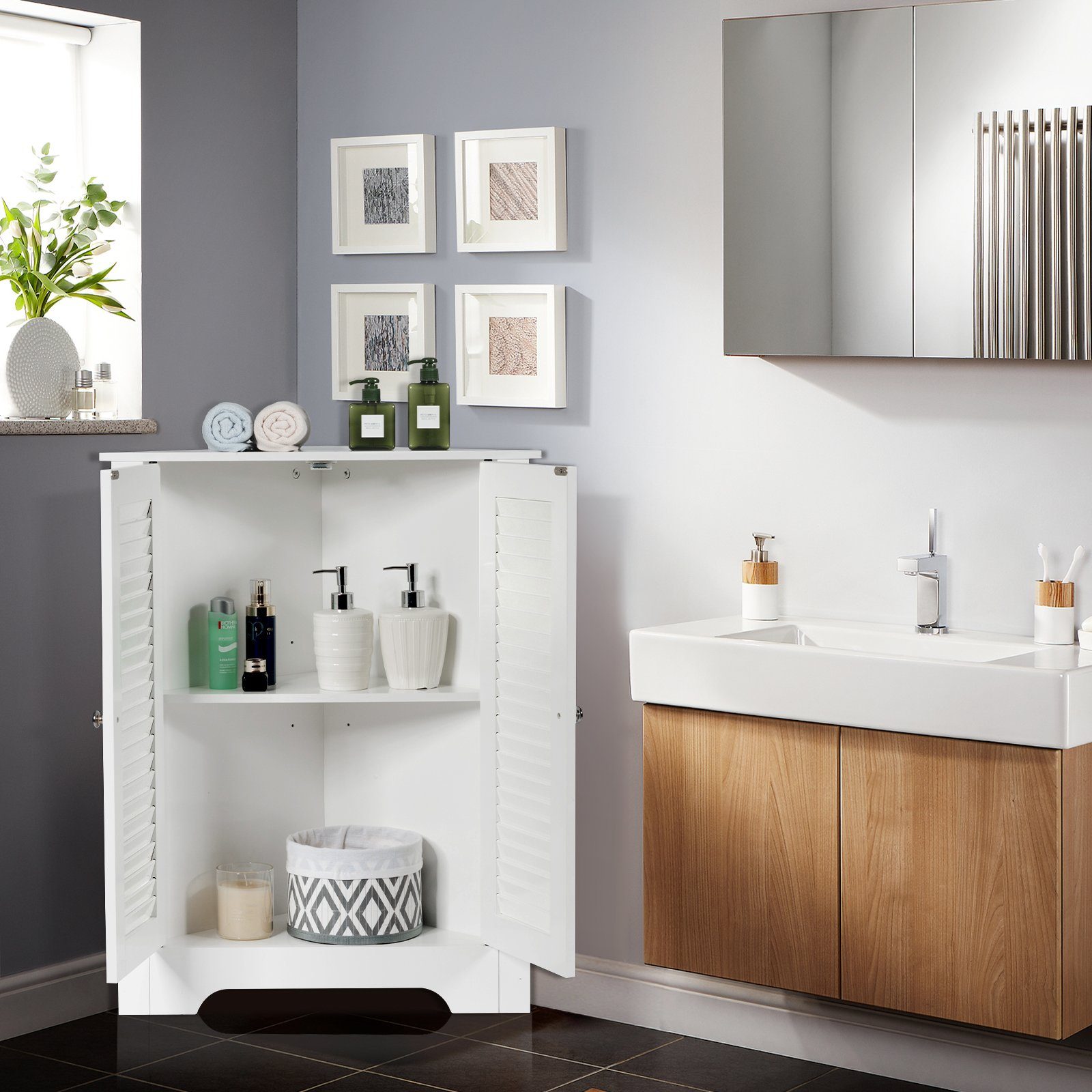 COSTWAY Eckschrank mit Lamellentür,höhenverstellbarem Regal, 63x32x81,5cm günstig online kaufen