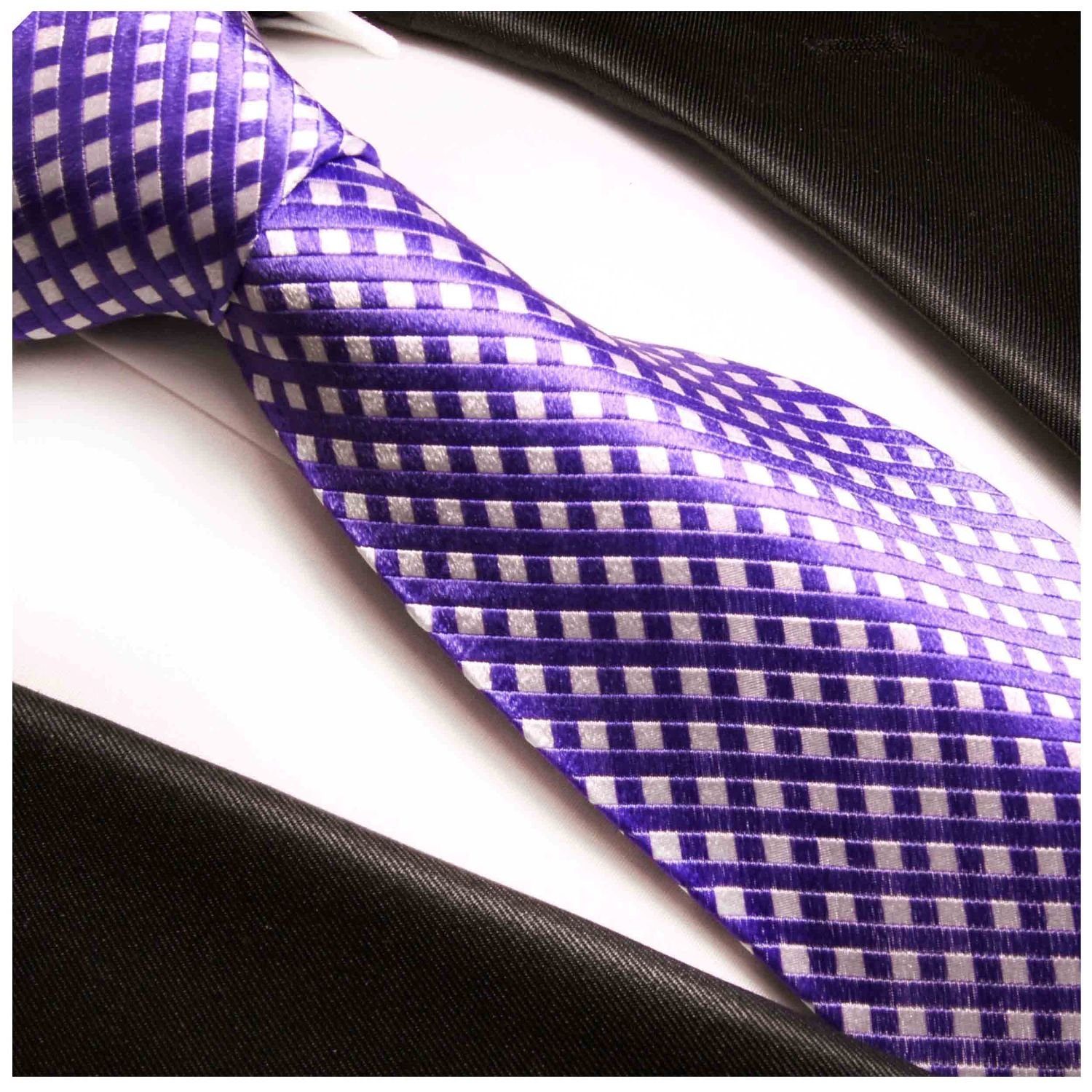Herren Krawatten Paul Malone Krawatte Herren Seidenkrawatte und Tuch modern Karo gepunktet 100% Seide (Set, 2-St., Krawatte mit 