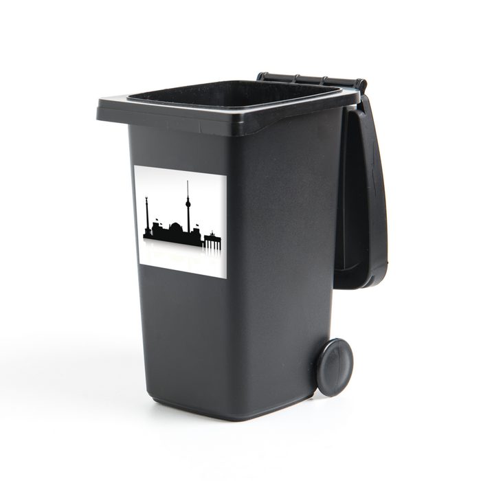 MuchoWow Wandsticker Schwarz-Weiß-Illustration mit den Silhouetten von Berliner Wahrzeichen (1 St) Mülleimer-aufkleber Mülltonne Sticker Container Abfalbehälter