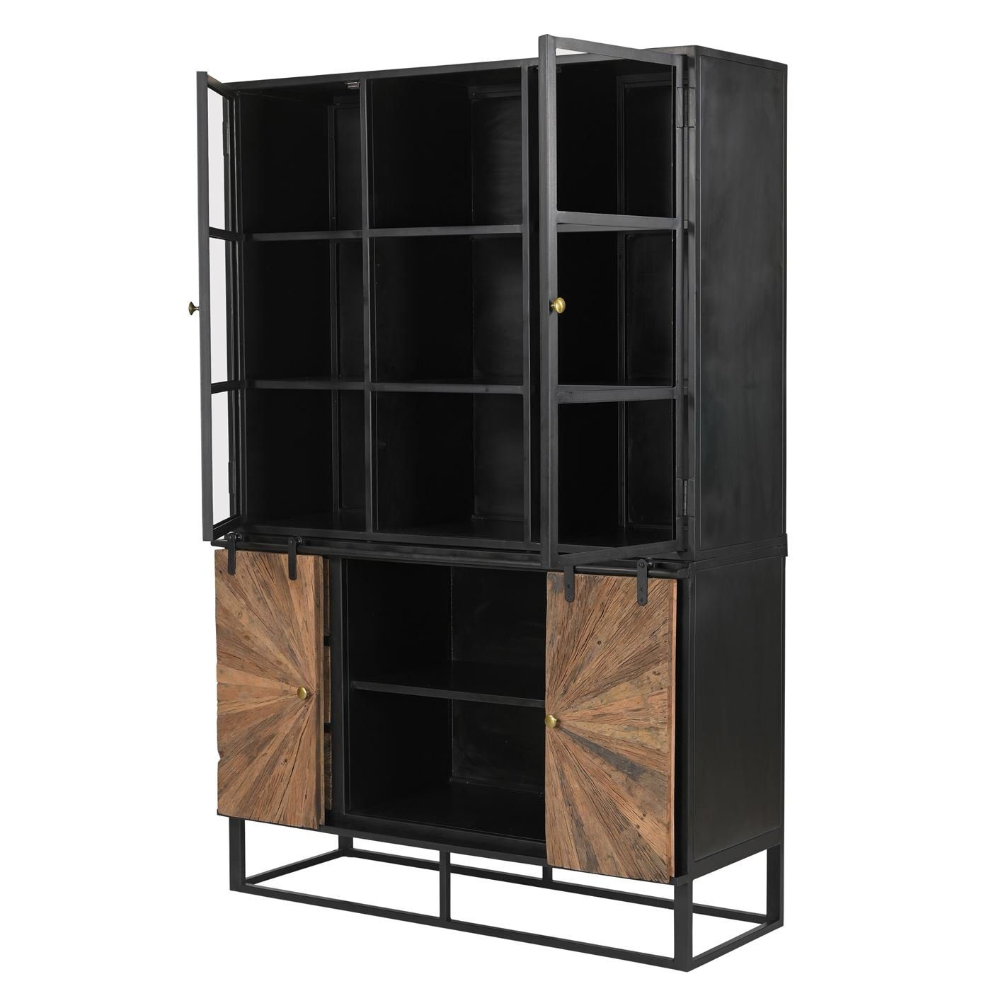 baario Buffet Schrank MERID Industrial Altholz Vitrine recyceltes Massivholz & Eisen Geschirrschrank