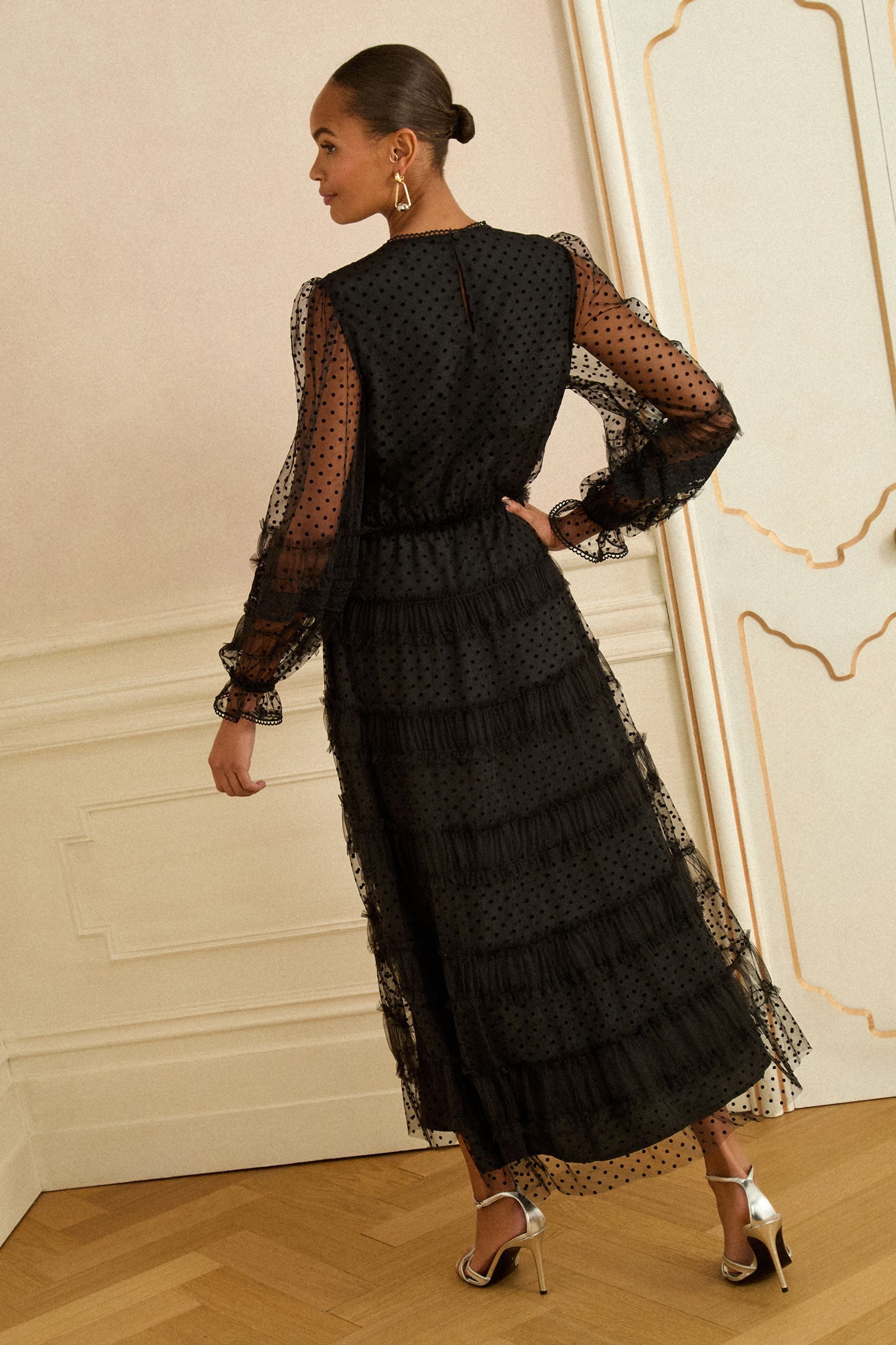 Love & Roses Midikleid Love & Roses Midikleid mit Punkten und Mesh Petite ( günstig online kaufen