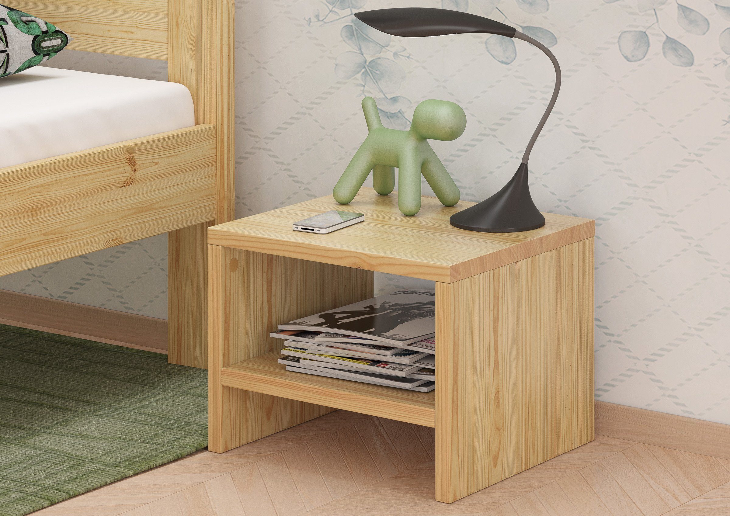 ERST-HOLZ Nachtkommode Nachttisch Kiefer Massiv Modernes Kubisches Nachtkästchen Offen, 90.20-K5 - Nachttisch Kiefer natur