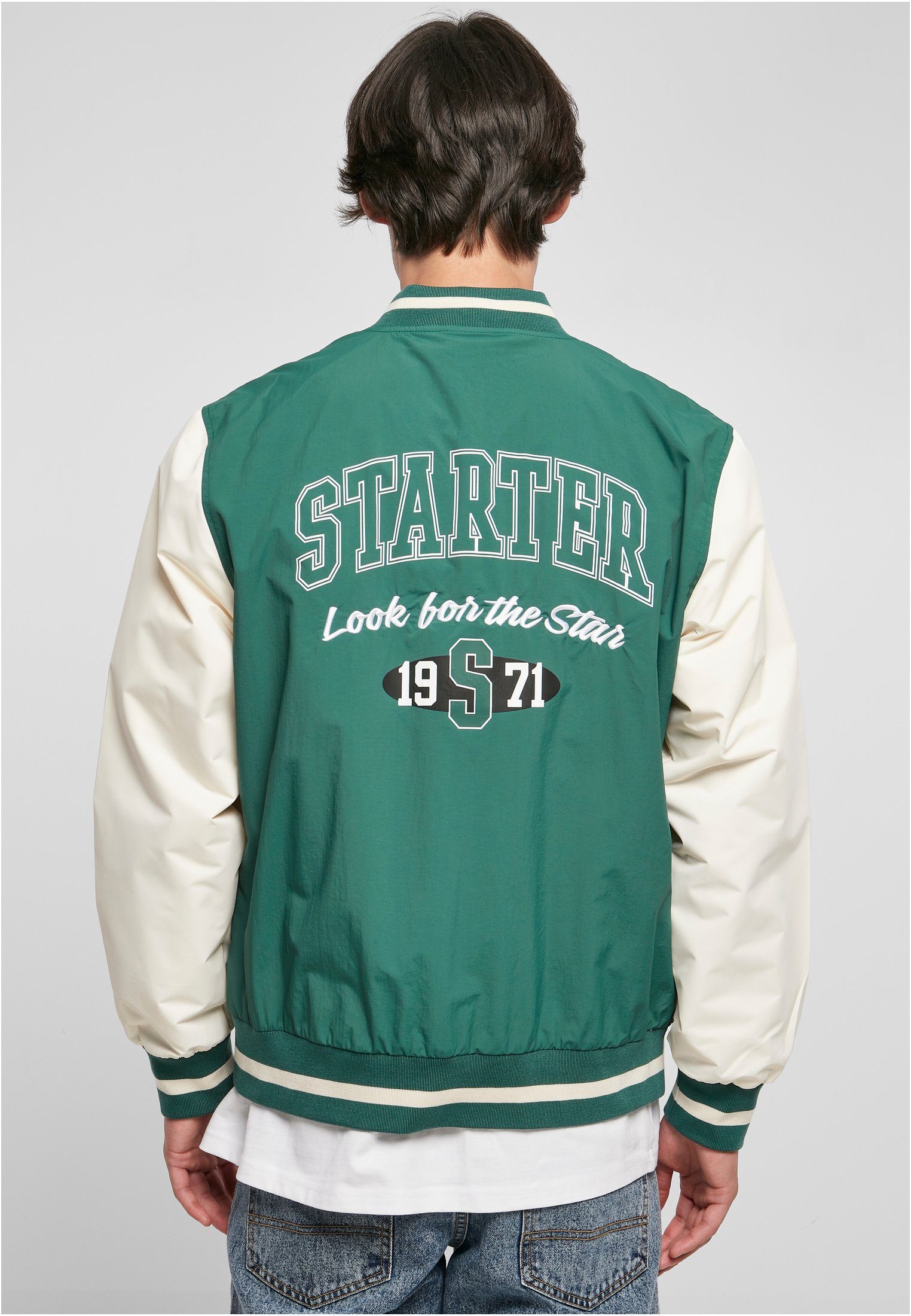College (1-St) Starter darkfreshgreen/palewhite Nylon Herren Jacket Label Collegejacke Black Starter