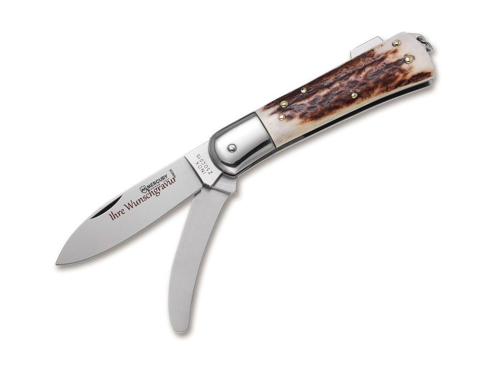 Mercury Taschenmesser Jagd Taschenmesser Mercury 980-2CDC, mit Namensgravur, (Personalisiert, Wunschgravur per Laser), Jagd Taschenmesser Mercury 980-2CDC