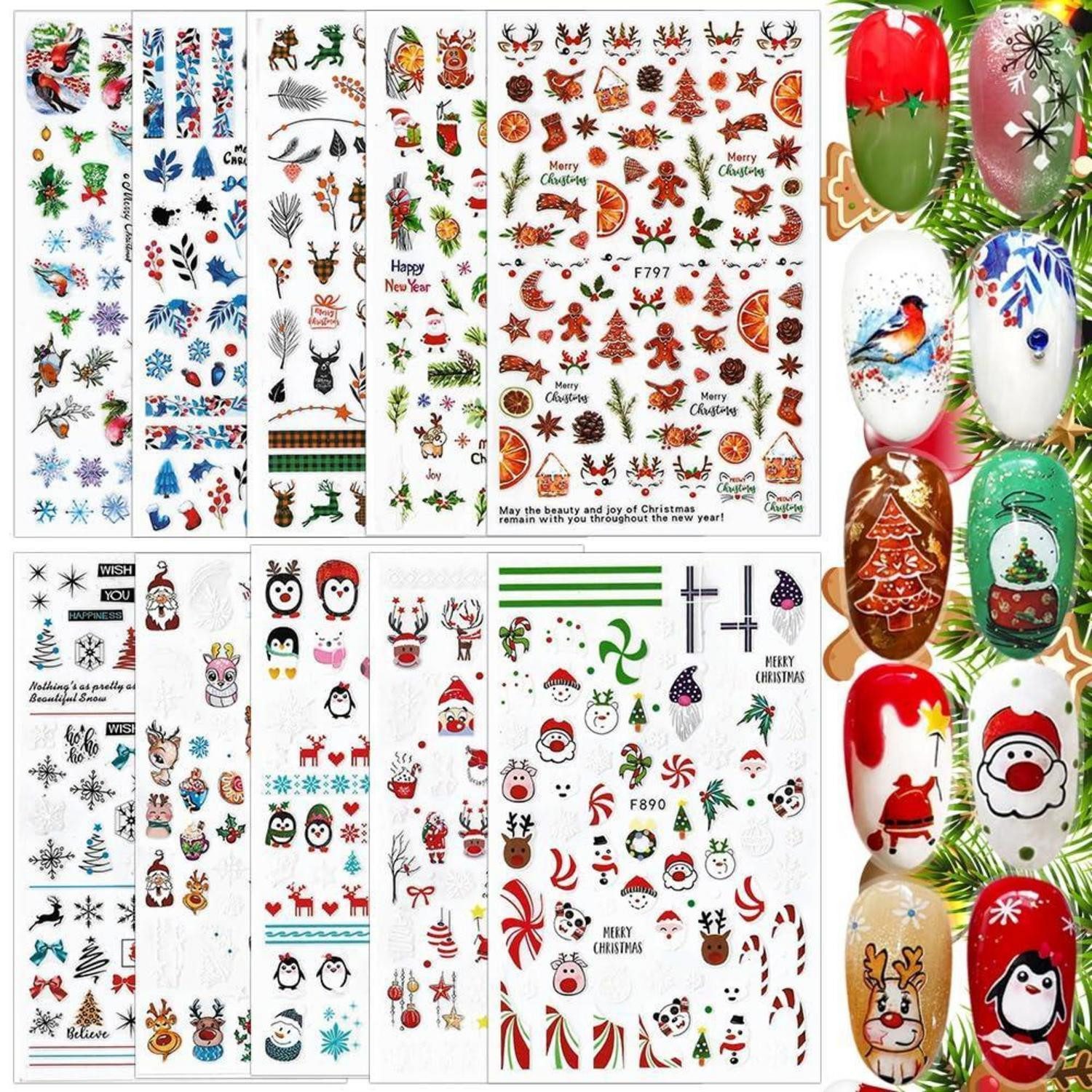 LuxusKollektion Nagel-Tattoo Nagelsticker Weihnachten 10 Blatt Set