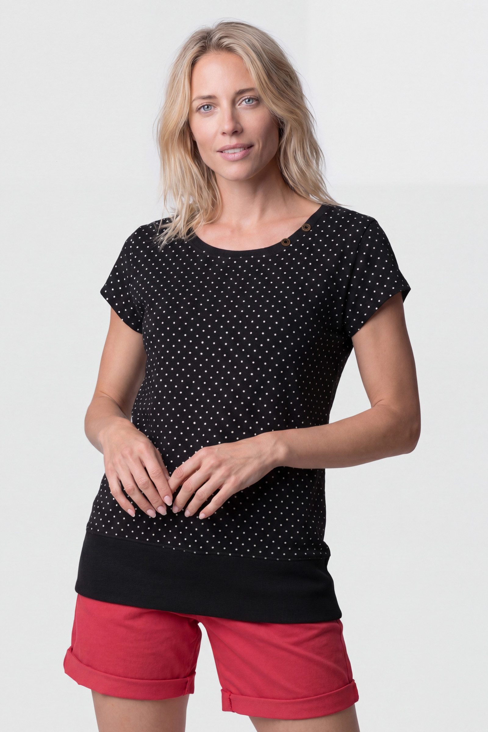 Alife & Kickin Rundhalsshirt Kurzarm mit Polka-Dot-Allover-Print, Scoop-Neck und Rippbund – Bild 2 von 5