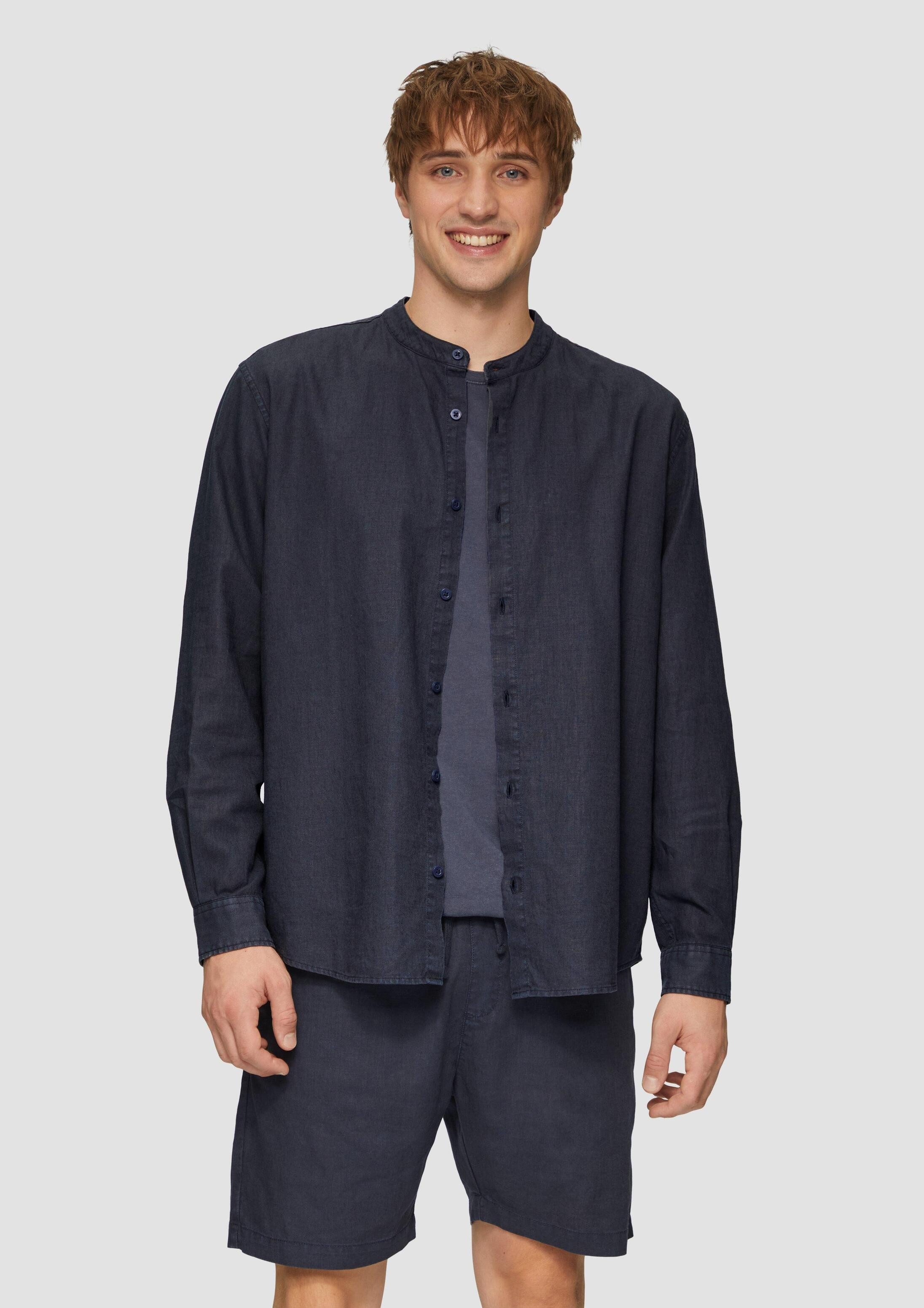 QS Langarmhemd Hemd Hemd aus Leinenmix mit Garment Dye