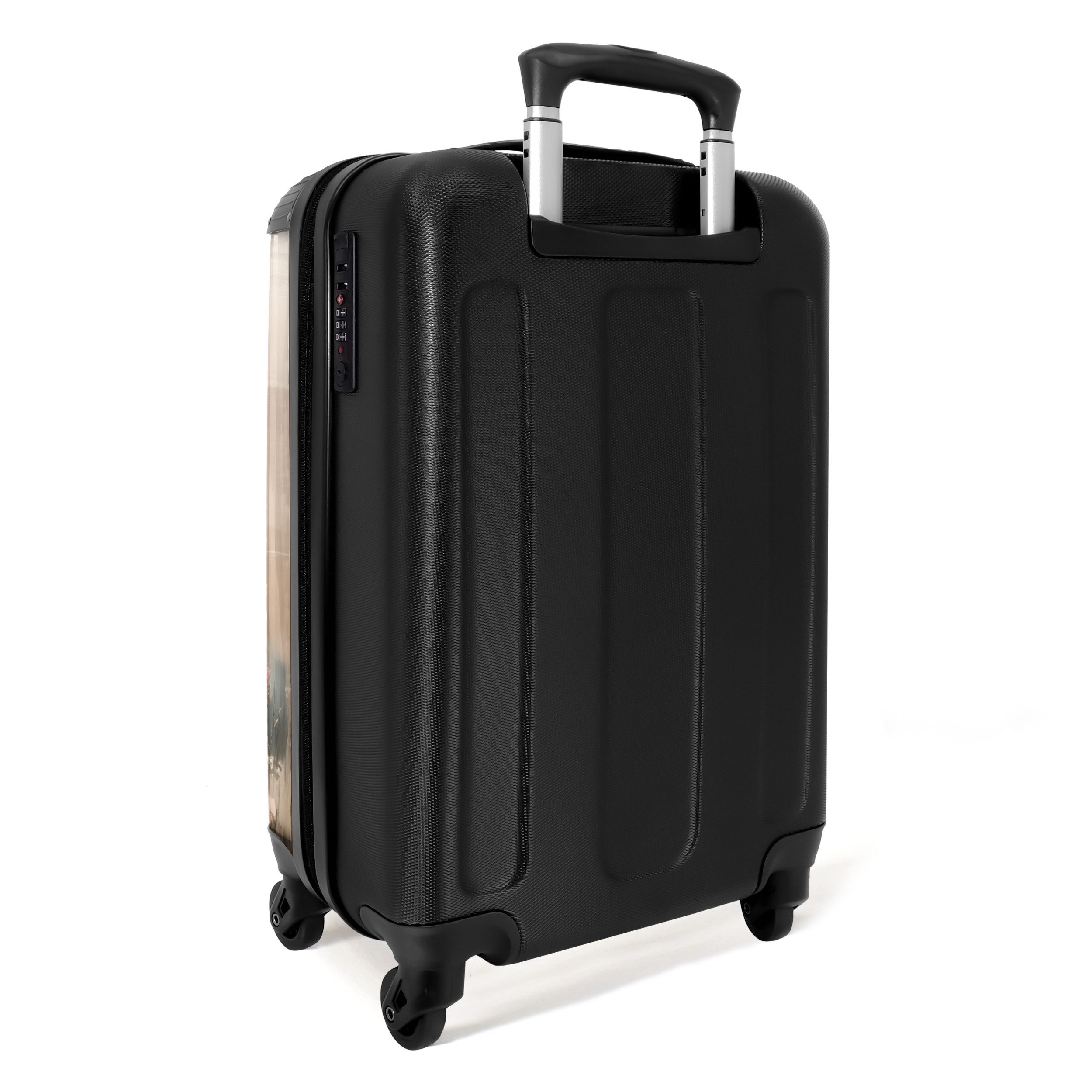 NoBoringSuitcases.com© Hartschalen-Trolley Weltkarte - Rosa - Blumen 55x35x20cm, 4 Rollen, Reisetasche mit Rollen, Koffer Handgepäck Flugzeug