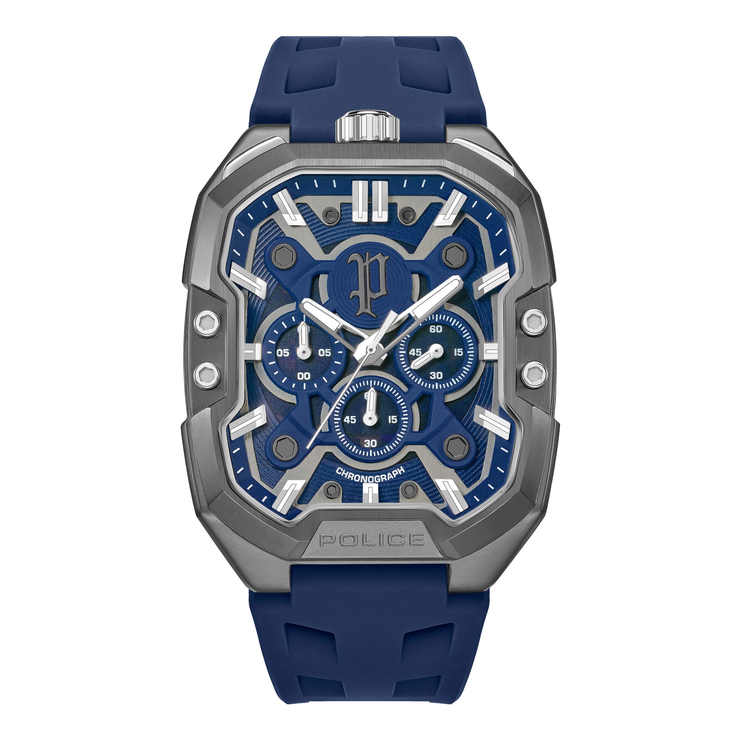 Police Chronograph Bullhead PEWGO0092205, Quarzuhr, Armbanduhr, Herrenuhr, Lederarmband, analog, Stoppfunktion