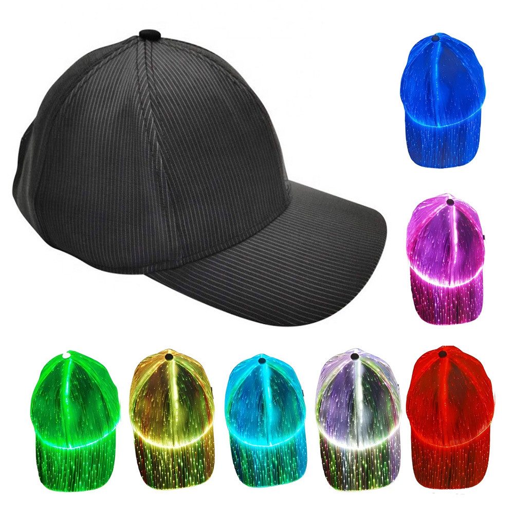 QUBEBU Partyanzug Baseballkappe, LED-Hut, verstellbar, beleuchtet, 7 Farben, Unisex, Leuchtende LED-Baseballkappe, 7 Farben für Festival-Dekoration