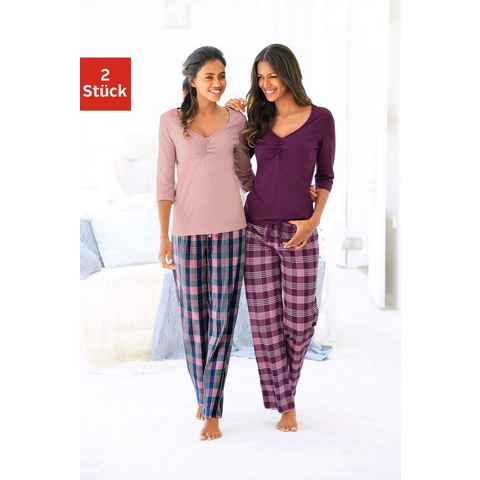 Vivance Dreams Pyjama (4 tlg., 2 Stück) mit karierter Hose