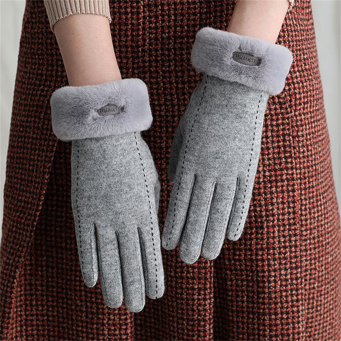 Grau Warme Handschuhe Fleecehandschuhe Cashmere Touchscreen Reithandschuhe,Faux Winter Damen DÖRÖY