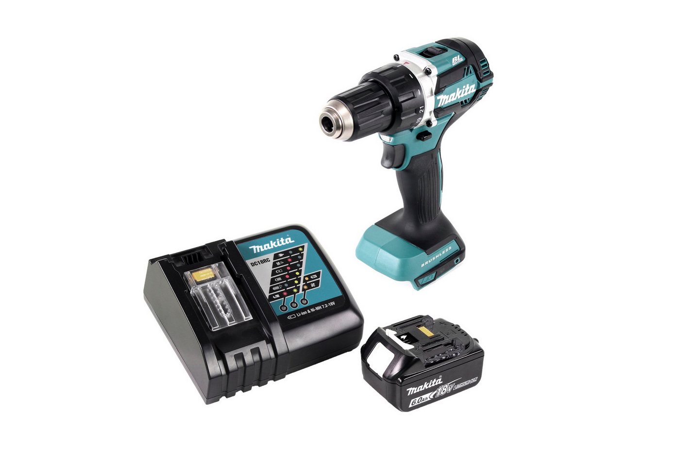 Thumbnail - Makita Säulenbohrmaschine DDF 484 RG1 Akku Bohrschrauber Brushless 18 V 54 Nm + 1x Akku 6,0 Ah