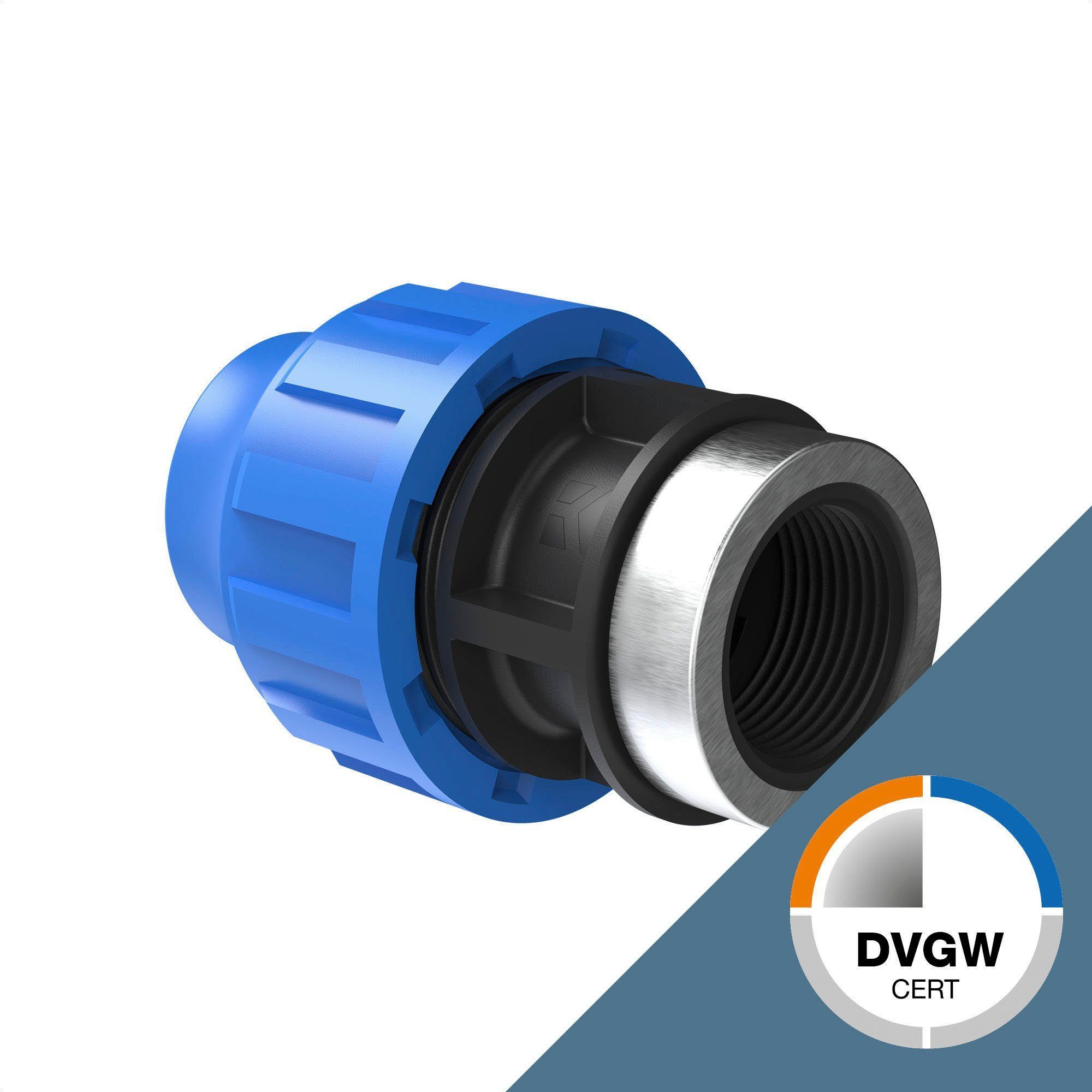 Kirchhoff Schlauchverbinder PE Rohr Verschraubung, PE Fitting, Kupplung, Klemmverbinder, DVGW