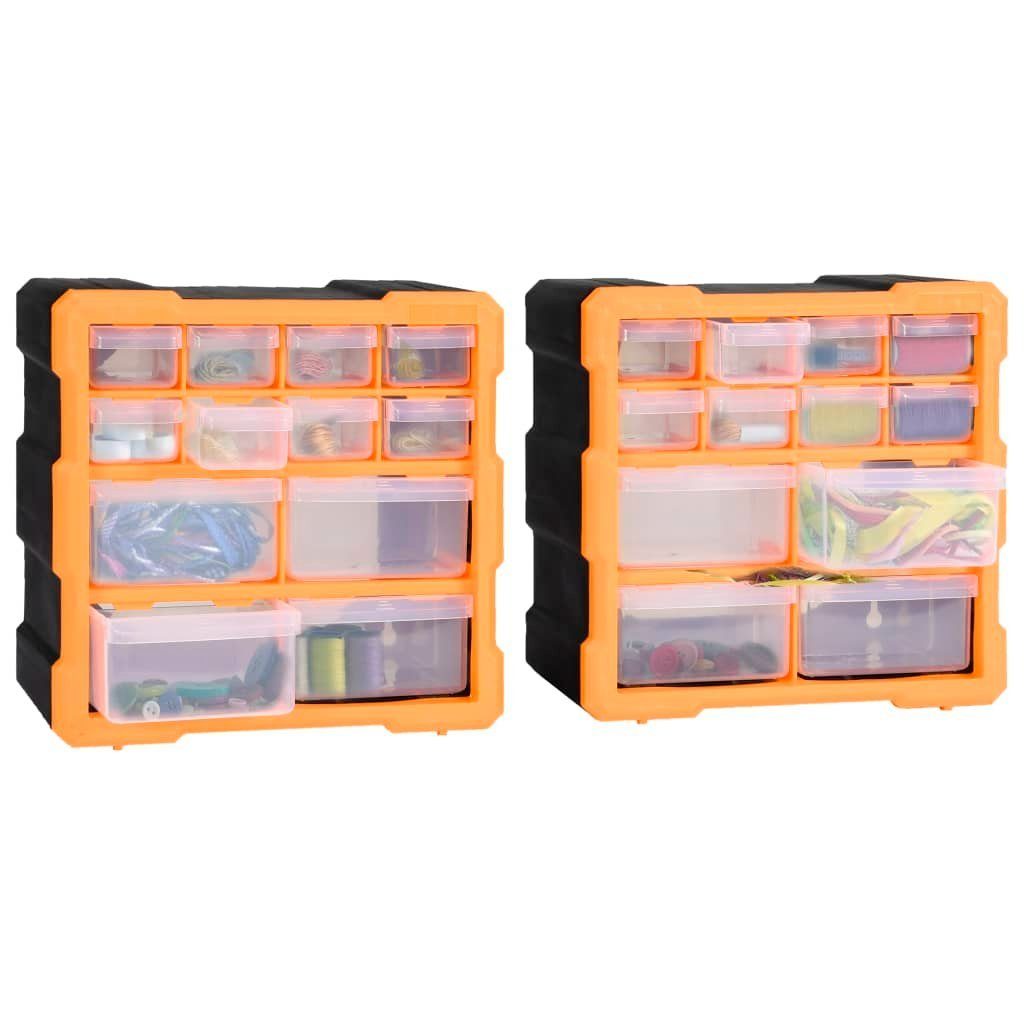 vidaXL Werkzeugbox Multi-Schubladen-Organizer 2 cm Schubladen Orange 12 St) 26,5x16x26 und Stk. Schwarz (1