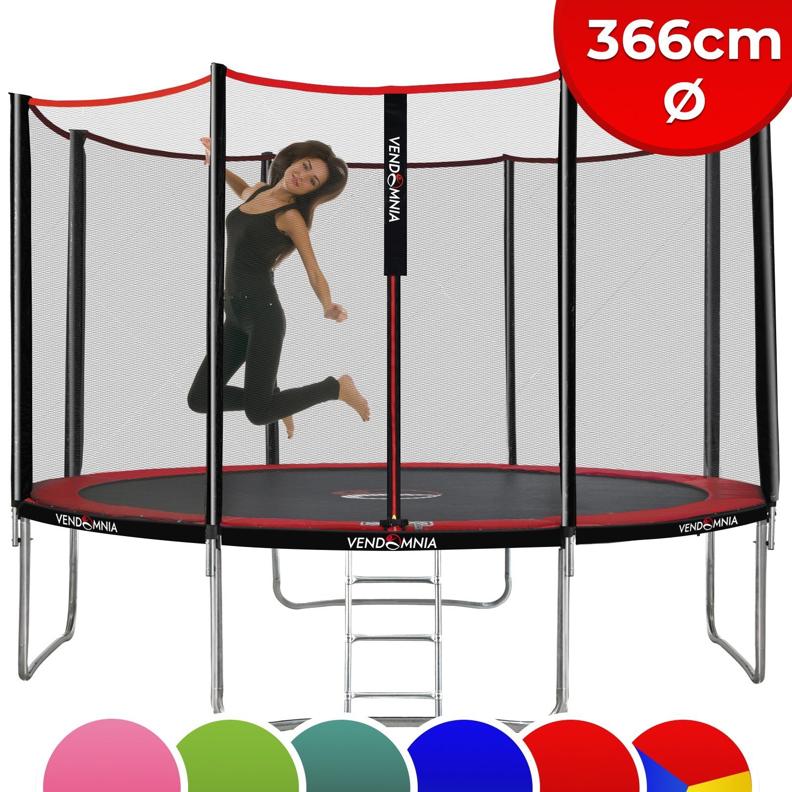 VENDOMNIA Fitnesstrampolin Gartentrampoline mit Sicherheitsnetz, Leiter, Randabdeckung, (Outdoor und Indoor Gartentrampolin mit Zubehör, Fitness Trampoline), 366 cm, Farbwahl