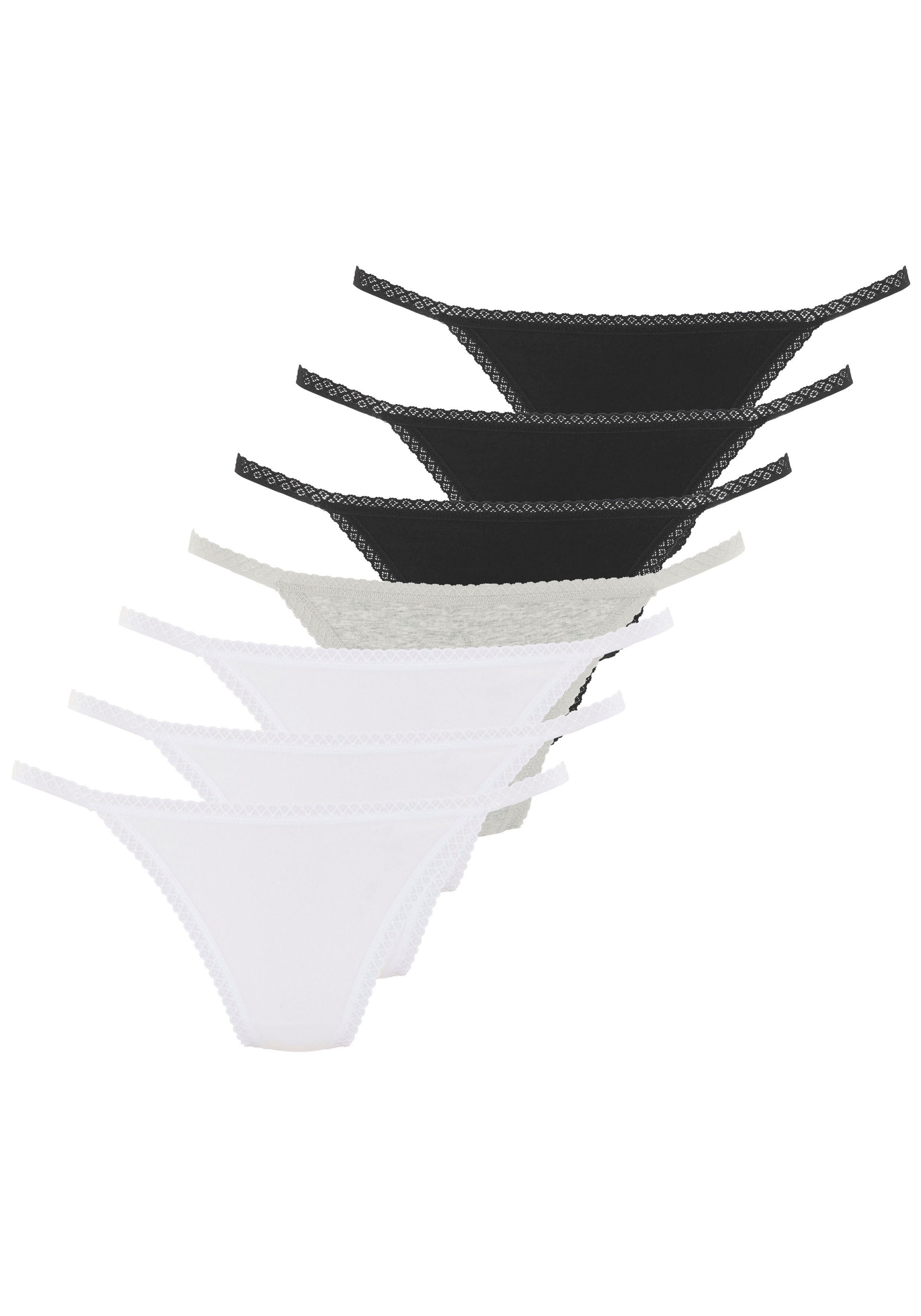 Vivance by Lascana String (7er-Pack) mit feiner Spitzeneinfassung und aus weicher Baumwollqualität