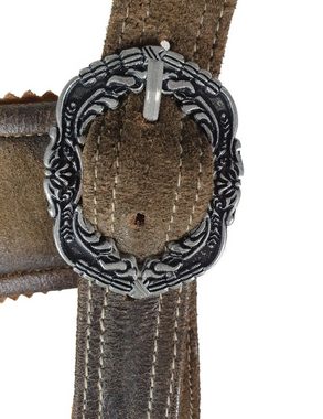 Maddox Trachtenlederhose Kniebund Lederhose Meinrad mit Stegträgern - Hopfen Braun - Herrenhose mit Stickereien Mit Stegträgern